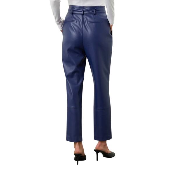 Peter Som Belted Faux Leather Pants in Blue, Size US 10 - Picture 3 of 9